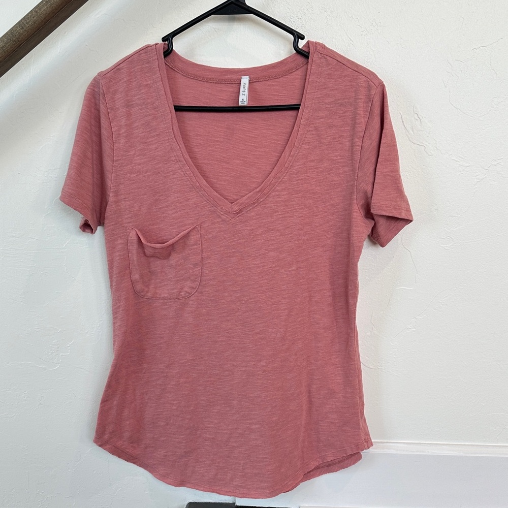 Z Supply V-Neck Short Sleeve Tee - Dusty Rose Small